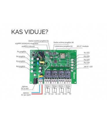 Išmani relė valdoma Wi-Fi + RF, 4-kanalų, 230VAC, 2200Wx4, Sonoff 4CHPRO-R3