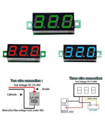 Voltmetras DC 0-30V 23x10x13mm panelinis skaitmeninis raudonas