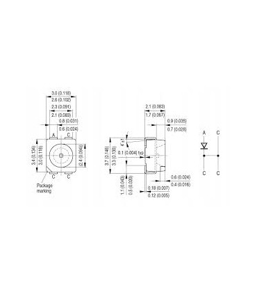 Šviesos diodas 3.4x3x2.1mm PLCC4 geltonas 120° 1910÷3780mlm 4 kojų  OSRAM LY-E67B-U2AA-26-1