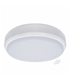 LED šviestuvas  230Vac, 20W, IP65  neutraliai balta,4000-4500K su mikrobangų nereguliuojamų judesio davikliu  Ø218*70↕mm