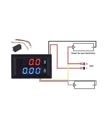 copy of Ampermetras-voltmetras LED raudonas-mėlynas panelinis su šuntu 10A DC0-200V 47x29x17