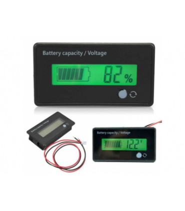 Skaitmeninis akumuliatoriaus talpos matuoklio monitorius - voltmetras, LED displėjus 12V