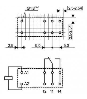 Relė RT314-12 (12VDC 16A/240VAC 360R 2U-kontaktu grupė)